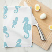 Minimalist Seahorse Ocean Seamless Pattern (1) キッチンタオル (四つ折り)