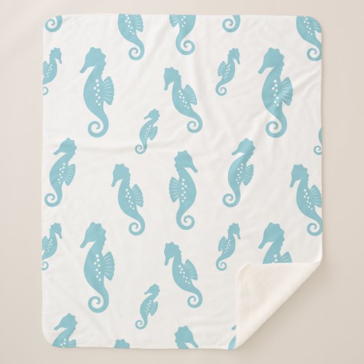 Minimalist Seahorse Ocean Seamless Pattern (1) シェルパブランケット (正面)
