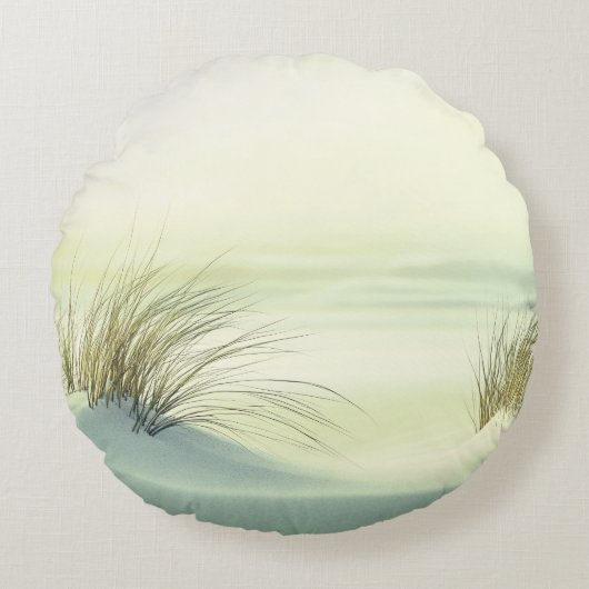 Minimalist Serene White Sand Dunes Beach ラウンドクッション (正面)