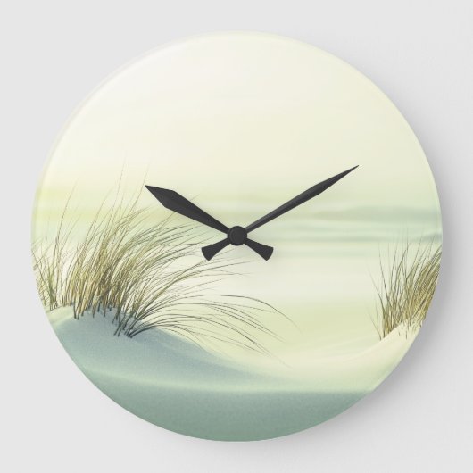 Minimalist Serene White Sand Dunes Beach ラージ壁時計 (正面)