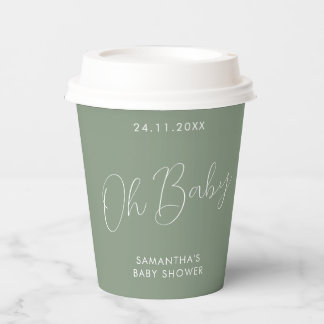 Minimalist Sign Sage Green Oh Baby Shower 紙コップ