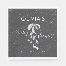 Minimalist Silver Bow Winter Snow Baby Shower スタンダードランチョンナプキン