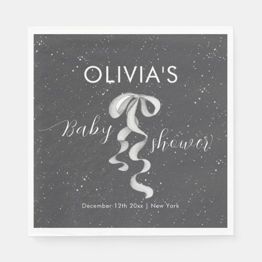 Minimalist Silver Bow Winter Snow Baby Shower  スタンダードランチョンナプキン (正面)