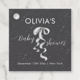 Minimalist Silver Bow Winter Snow Baby Shower フェイバータグ