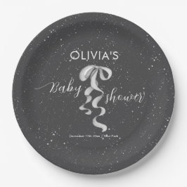 Minimalist Silver Bow Winter Snow Baby Shower ペーパープレート