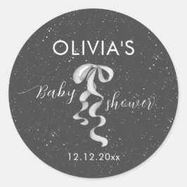 Minimalist Silver Bow Winter Snow Baby Shower ラウンドシール