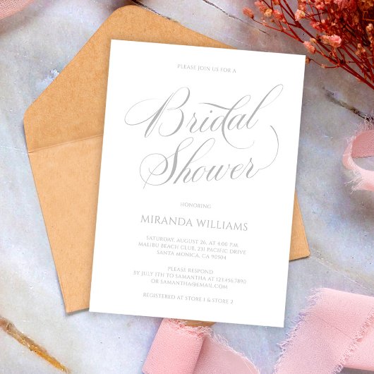 Minimalist Silver Handwritten Script Bridal Shower 招待状