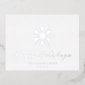 Minimalist Silver Modern Snowflake Initial 箔シーズンポストカード (正面)