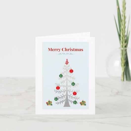 Minimalist Silver Tree Holiday Card カード (正面)