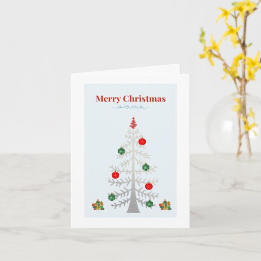 Minimalist Silver Tree Holiday Card カード (黄色い花)
