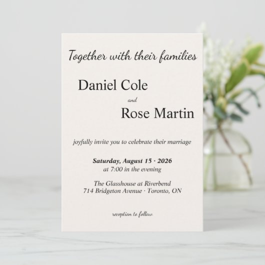 Minimalist Simple Beige Wedding 招待状 (スタンド正面)