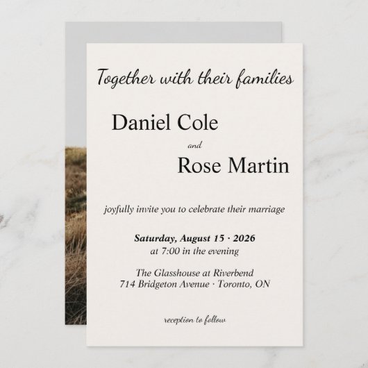 Minimalist Simple Beige Wedding 招待状 (正面/裏面)