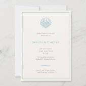 Minimalist Simple Blue Seashell Wedding invitation 招待状 (正面)