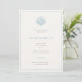 Minimalist Simple Blue Seashell Wedding invitation 招待状 (スタンド正面)