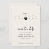 Minimalist Simple Calender Wedding save the date セーブザデート (正面/裏面)