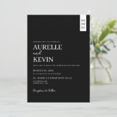 Minimalist Simple Elegant Black QR Code Wedding 招待状 (スタンド正面)