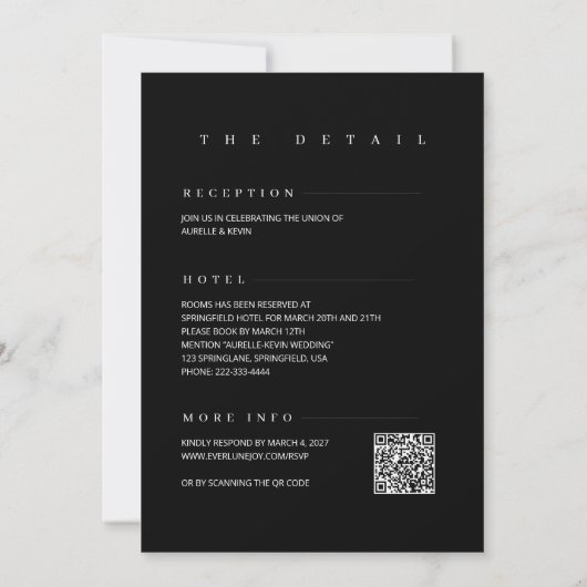 Minimalist Simple Elegant Black QR Code Wedding 招待状 (裏面)