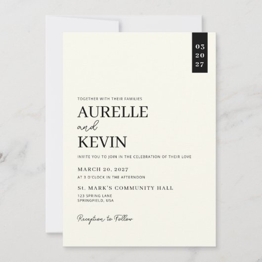 Minimalist Simple Elegant Ivory QR Code Wedding  招待状 (正面)