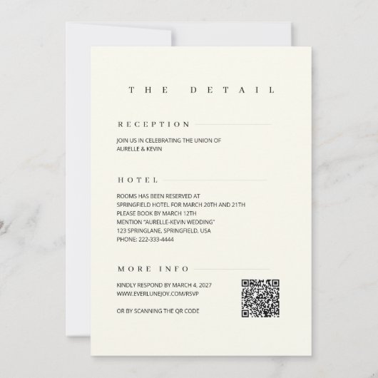 Minimalist Simple Elegant Ivory QR Code Wedding  招待状 (裏面)