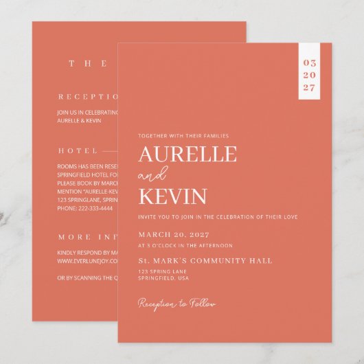 Minimalist Simple Elegant QR Code Wedding 招待状 (正面/裏面)