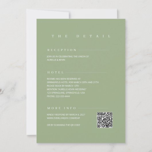 Minimalist Simple Elegant Sage QR Code Wedding 招待状 (裏面)