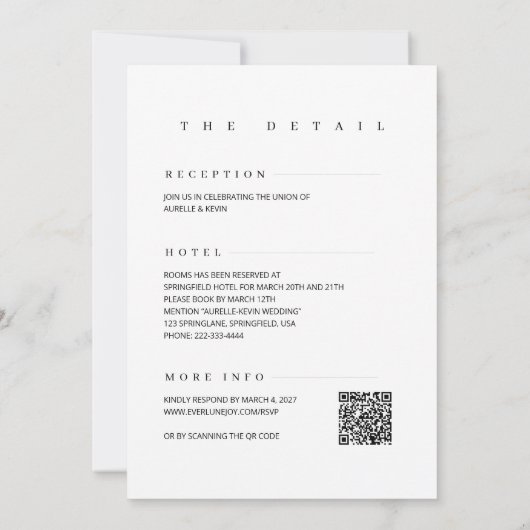 Minimalist Simple Elegant White QR Code Wedding  招待状 (裏面)