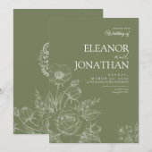 Minimalist Simple Floral Elegant Wedding 招待状 (正面/裏面)
