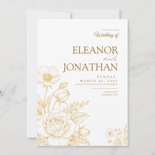 Minimalist Simple Floral Elegant Wedding 招待状 (正面)