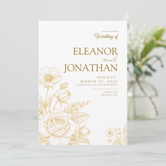 Minimalist Simple Floral Elegant Wedding 招待状 (スタンド正面)