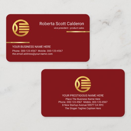 Minimalist Simple Gold Lines On Red Layer 名刺 (正面/裏面)