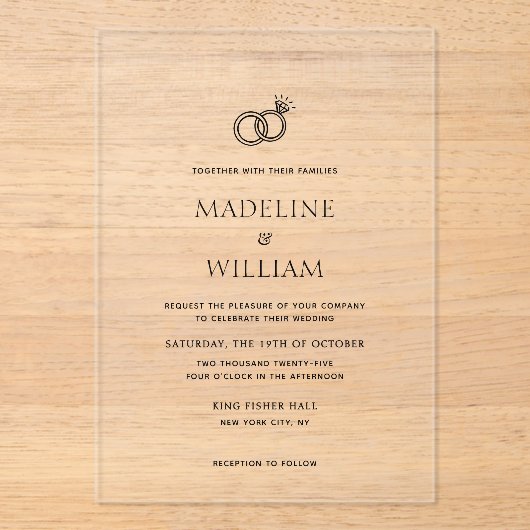 Minimalist Simple Hand Drawn Rings Wedding アクリル招待状 (正面)