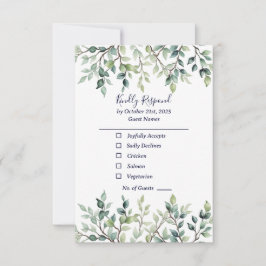 Minimalist Simple Pretty leaves branches wedding 出欠カード