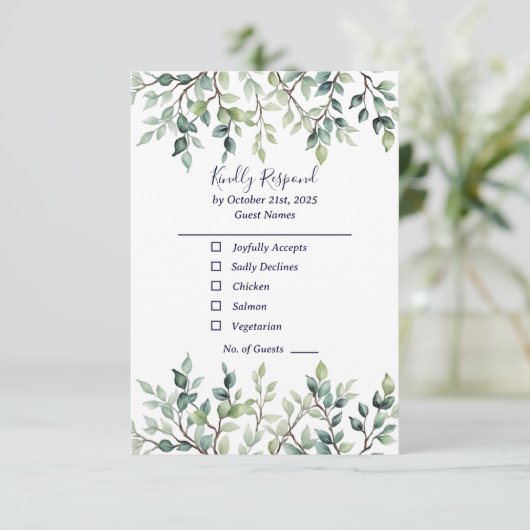 Minimalist Simple Pretty leaves branches wedding 出欠カード (スタンド正面)