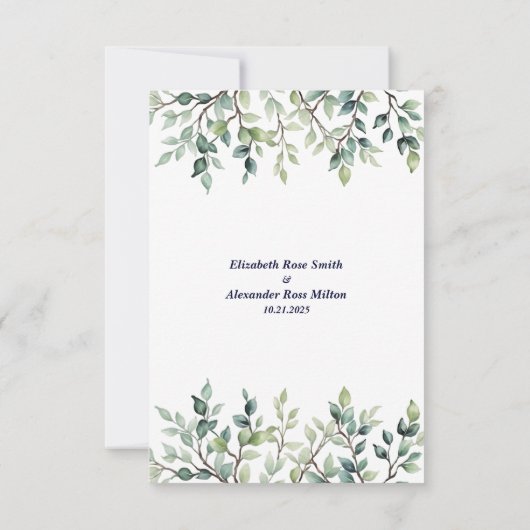 Minimalist Simple Pretty leaves branches wedding 出欠カード (裏面)
