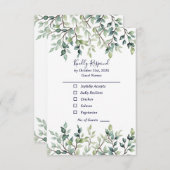 Minimalist Simple Pretty leaves branches wedding 出欠カード (正面/裏面)