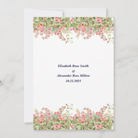 Minimalist Simple Pretty rose vine floral wedding 招待状 (裏面)