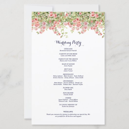 Minimalist Simple Pretty rose vine wedding program (裏面)