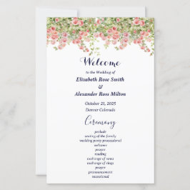 Minimalist Simple Pretty rose vine wedding program