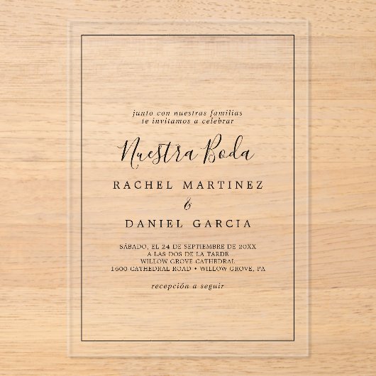 Minimalist Simple Romantic Classic Spanish Wedding アクリル招待状 (正面)