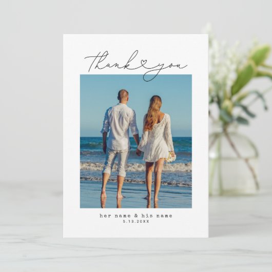 Minimalist Simple Script Heart Wedding サンキューカード (スタンド正面)