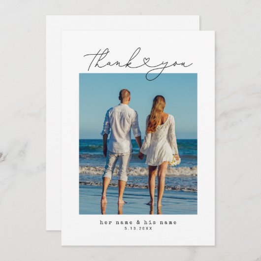 Minimalist Simple Script Heart Wedding サンキューカード (正面/裏面)