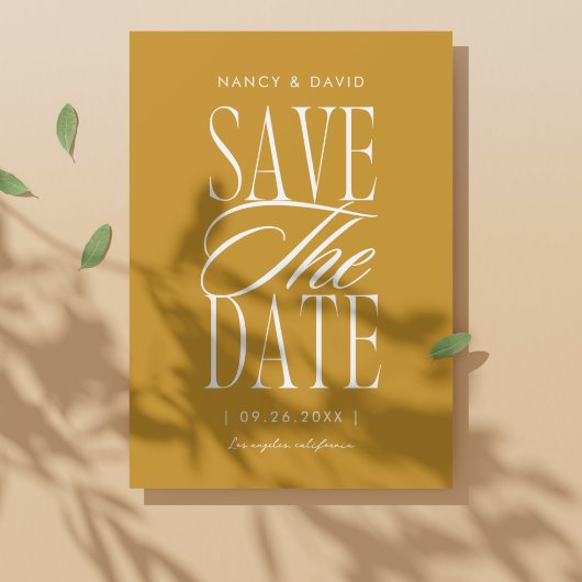 Minimalist Simple Script Mustard Wedding セーブザデート