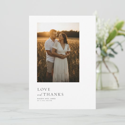 Minimalist Simple Script with Boho Wedding Photo  サンキューカード (スタンド正面)