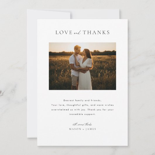 Minimalist Simple Script with Boho Wedding Photo  サンキューカード (裏面)
