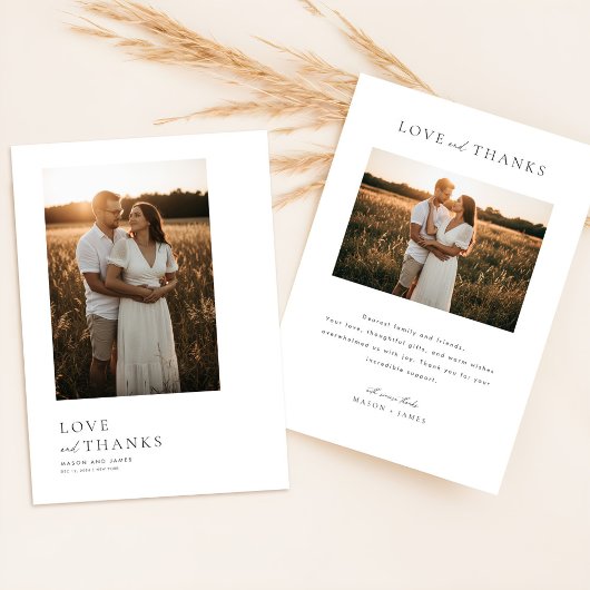 Minimalist Simple Script with Boho Wedding Photo  サンキューカード