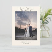 Minimalist Simple Script with Heart Wedding Photo サンキューカード (スタンド正面)