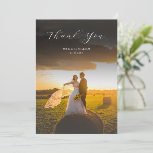 Minimalist Simple Script with Wedding Photo サンキューカード (スタンド正面)