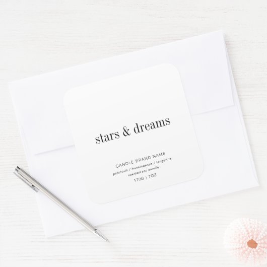 Minimalist Simple Soy Candle Black White Label スクエアシール (封筒)