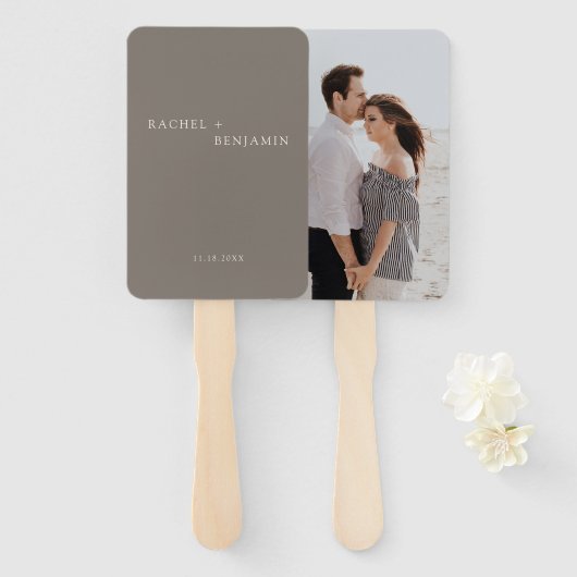 Minimalist Simple Taupe wedding Photo Custom ハンドファン (正面&裏面)