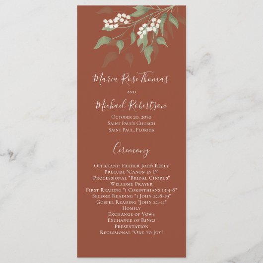 Minimalist Simple Terracotta Wedding Ceremony  プログラム (正面)